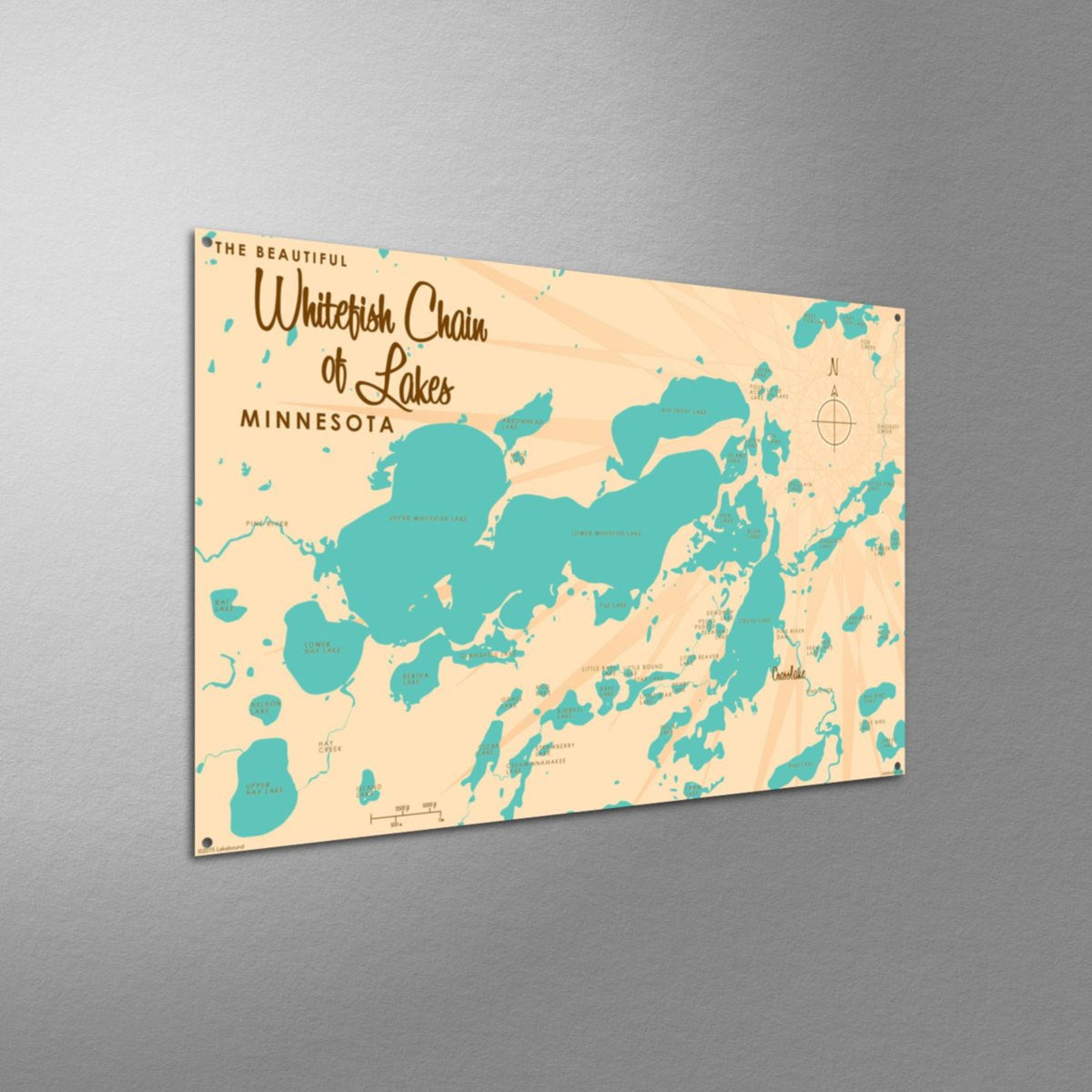 Whitefish Chain of Lakes Minnesota, Metal Sign Map Art Lakebound®