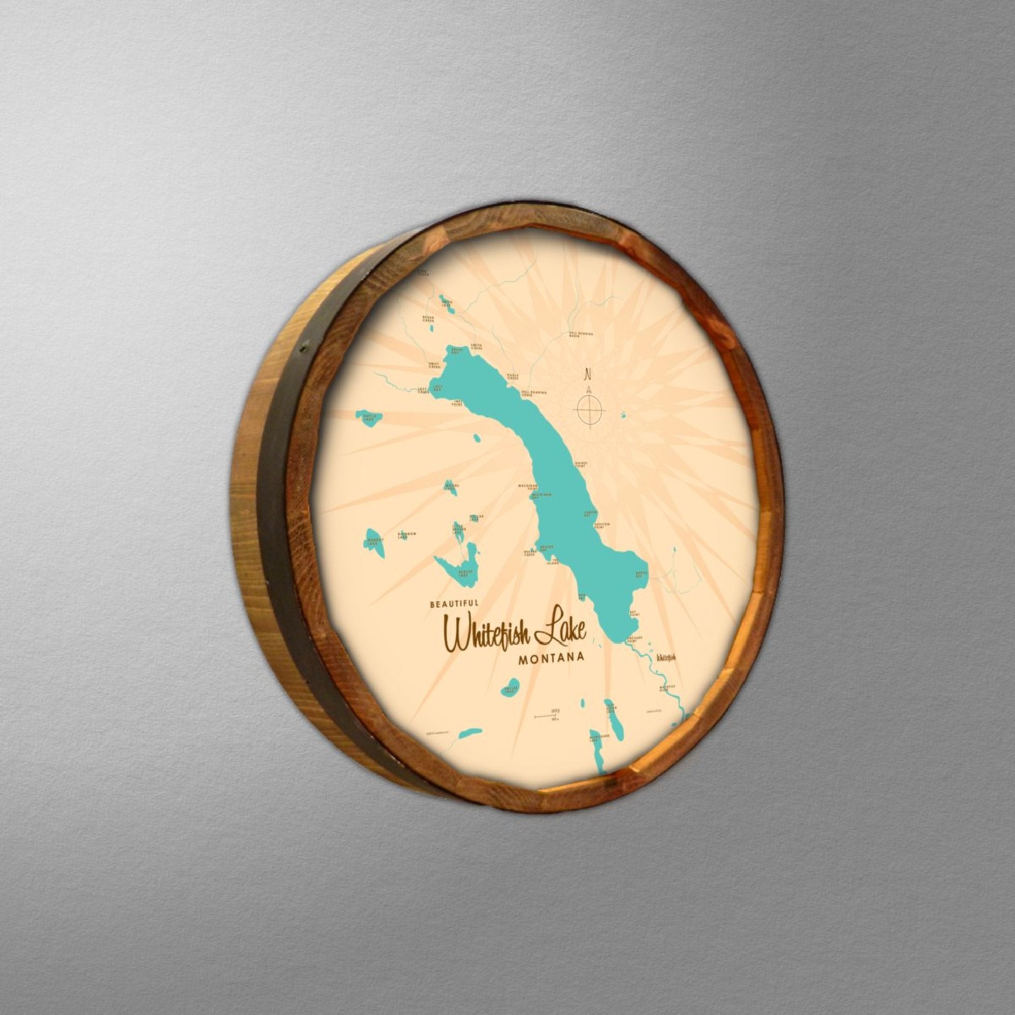 Whitefish Lake Montana, Barrel End Map Art