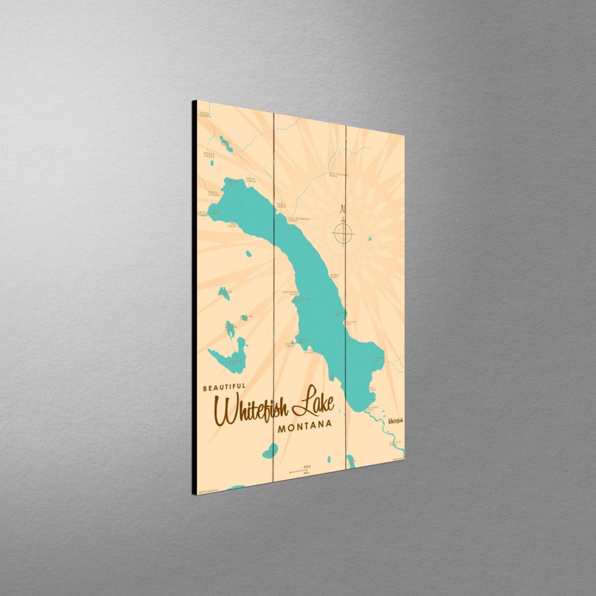 Whitefish Lake Montana, Wood Sign Map Art