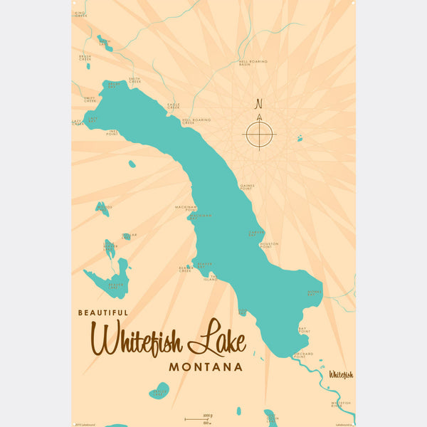 Whitefish Lake Montana, Metal Sign Map Art