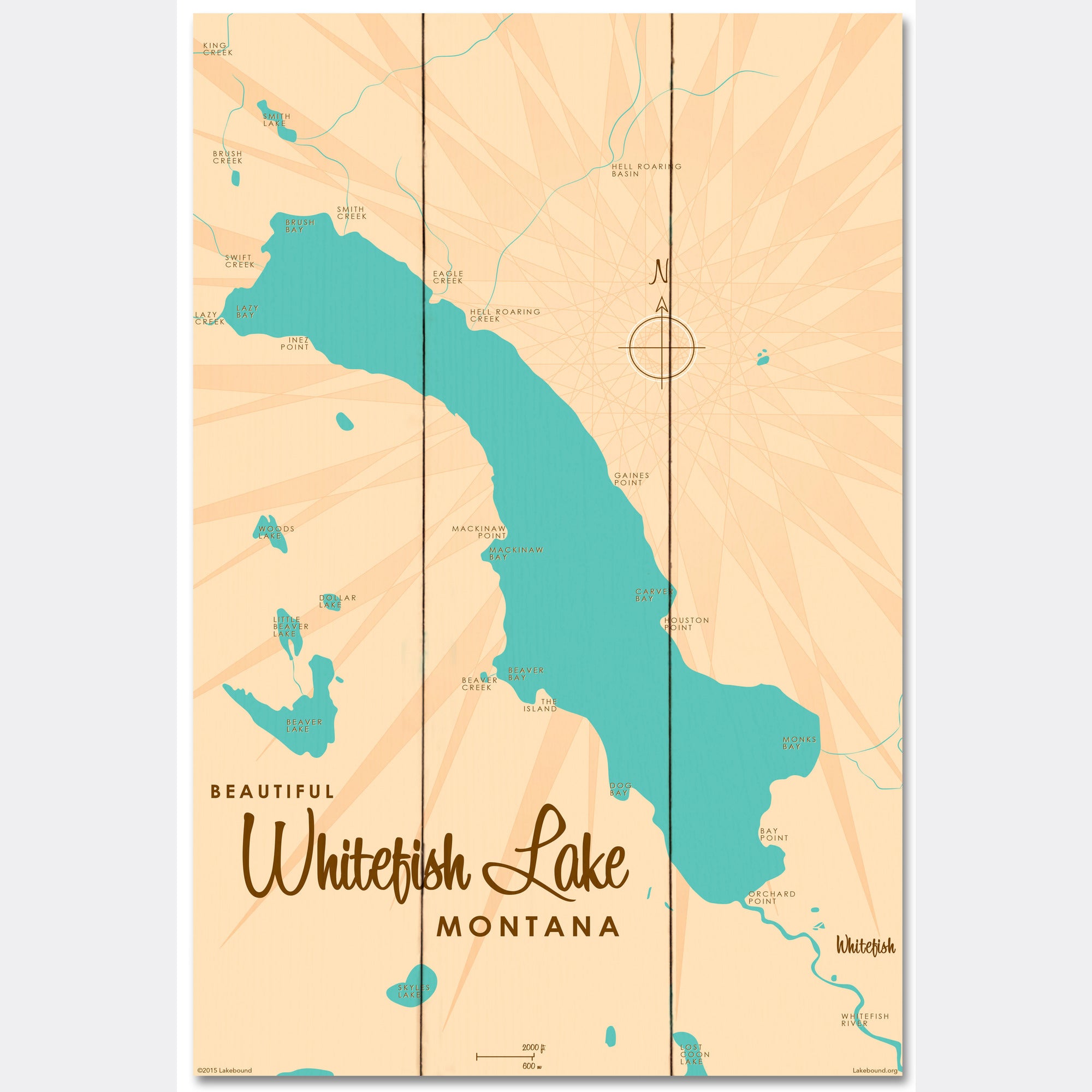 Whitefish Lake Montana, Wood Sign Map Art