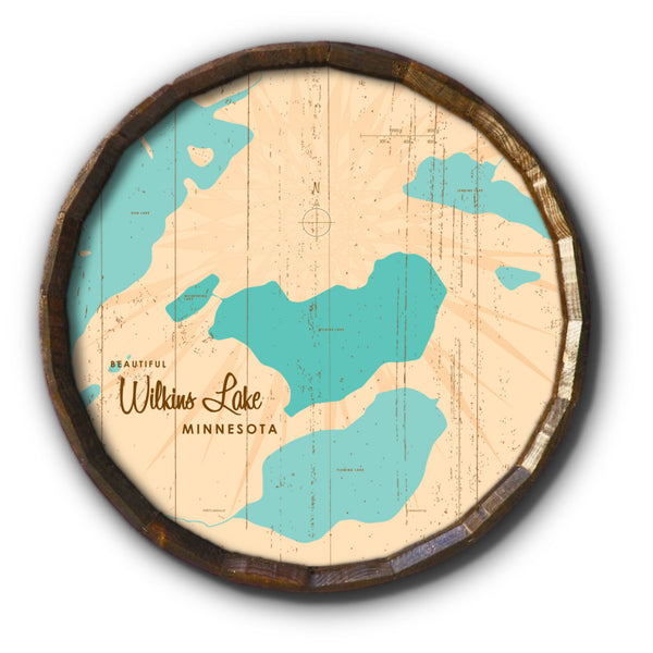 Wilkins Lake Minnesota, Rustic Barrel End Map Art