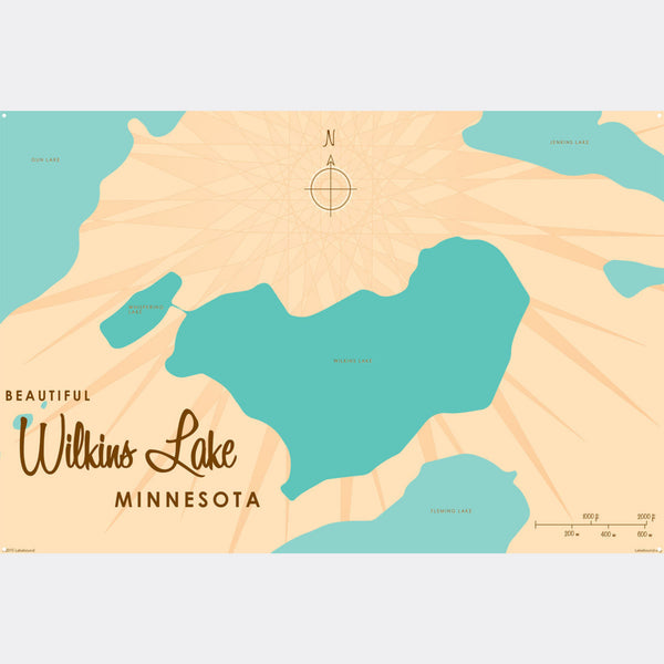 Wilkins Lake Minnesota, Metal Sign Map Art