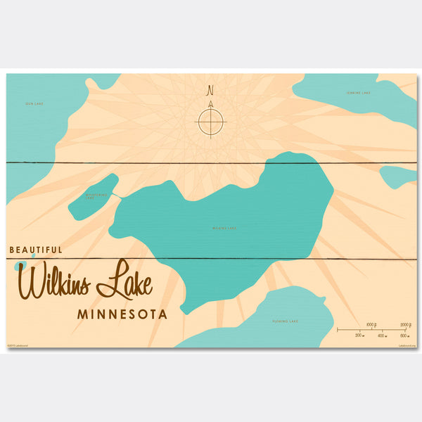 Wilkins Lake Minnesota, Wood Sign Map Art