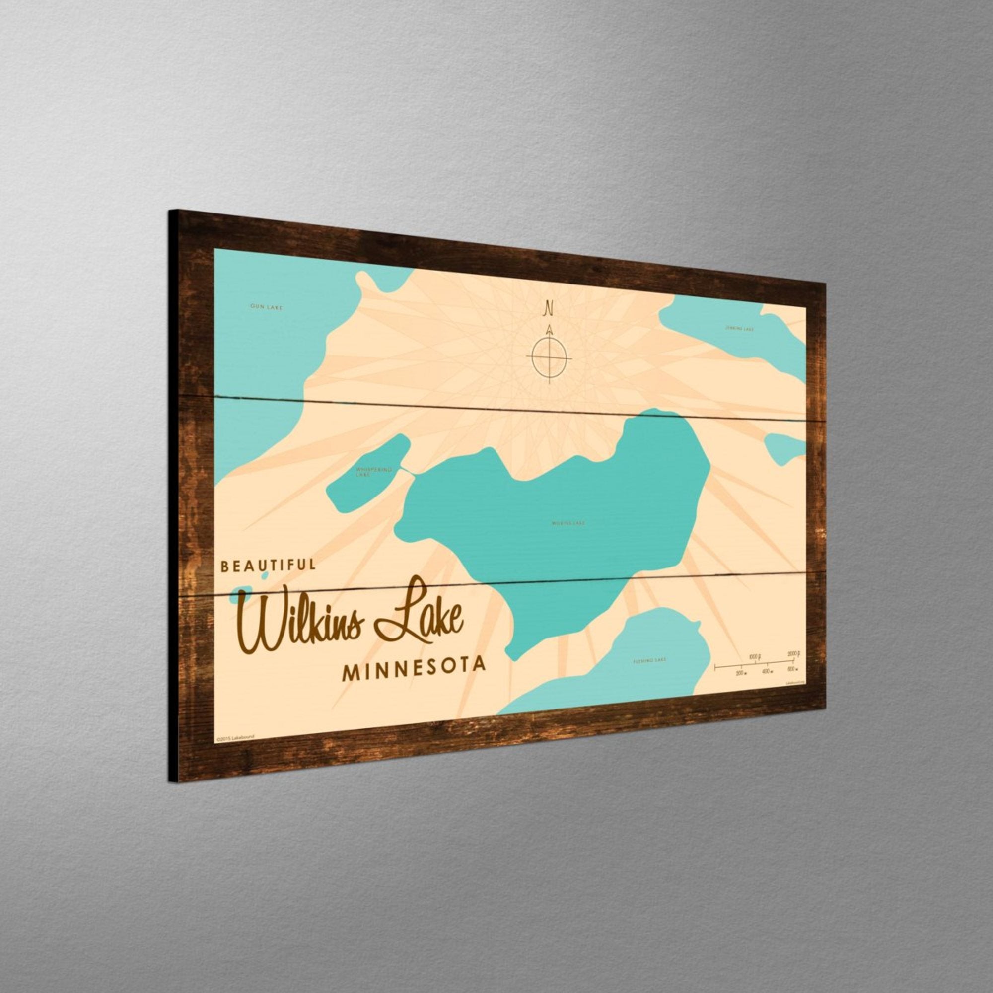 Wilkins Lake Minnesota, Rustic Wood Sign Map Art
