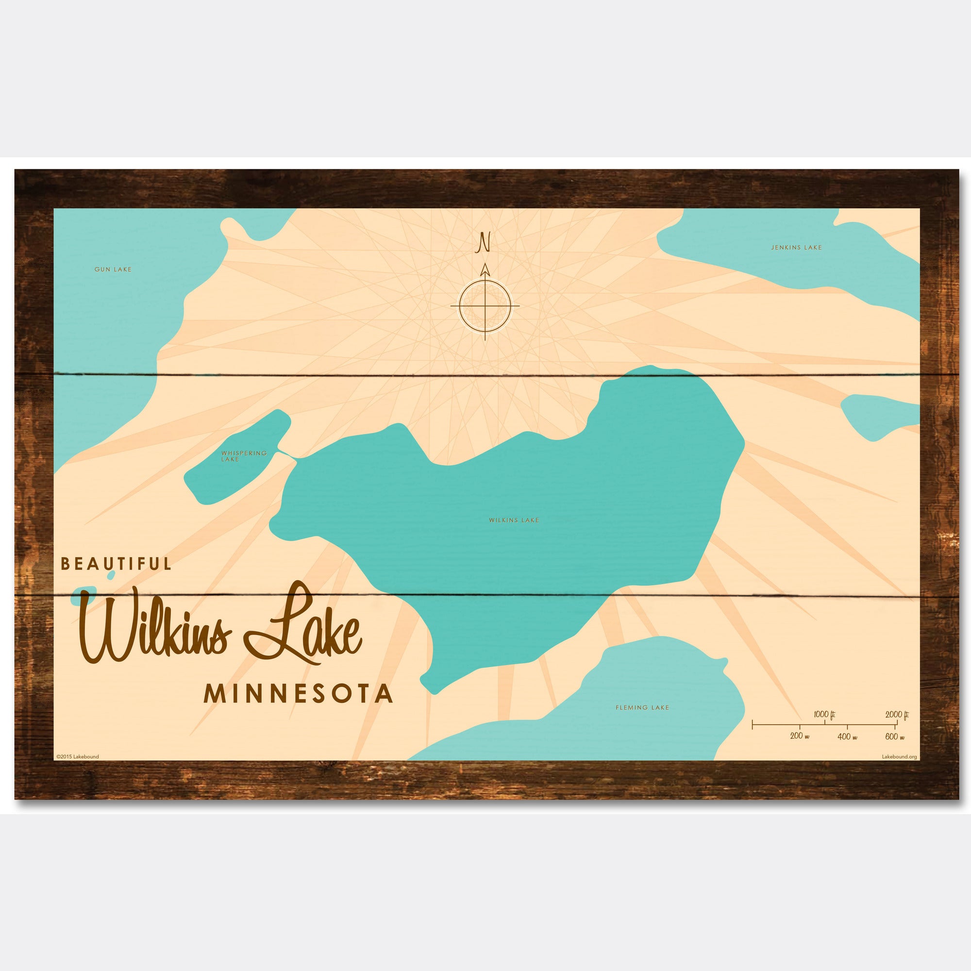 Wilkins Lake Minnesota, Rustic Wood Sign Map Art