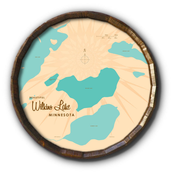 Wilkins Lake Minnesota, Barrel End Map Art