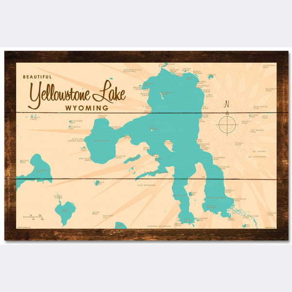 Yellowstone Lake Wyoming, Rustic Wood Sign Map Art