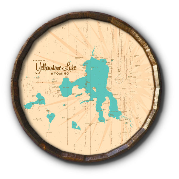 Yellowstone Lake Wyoming, Rustic Barrel End Map Art