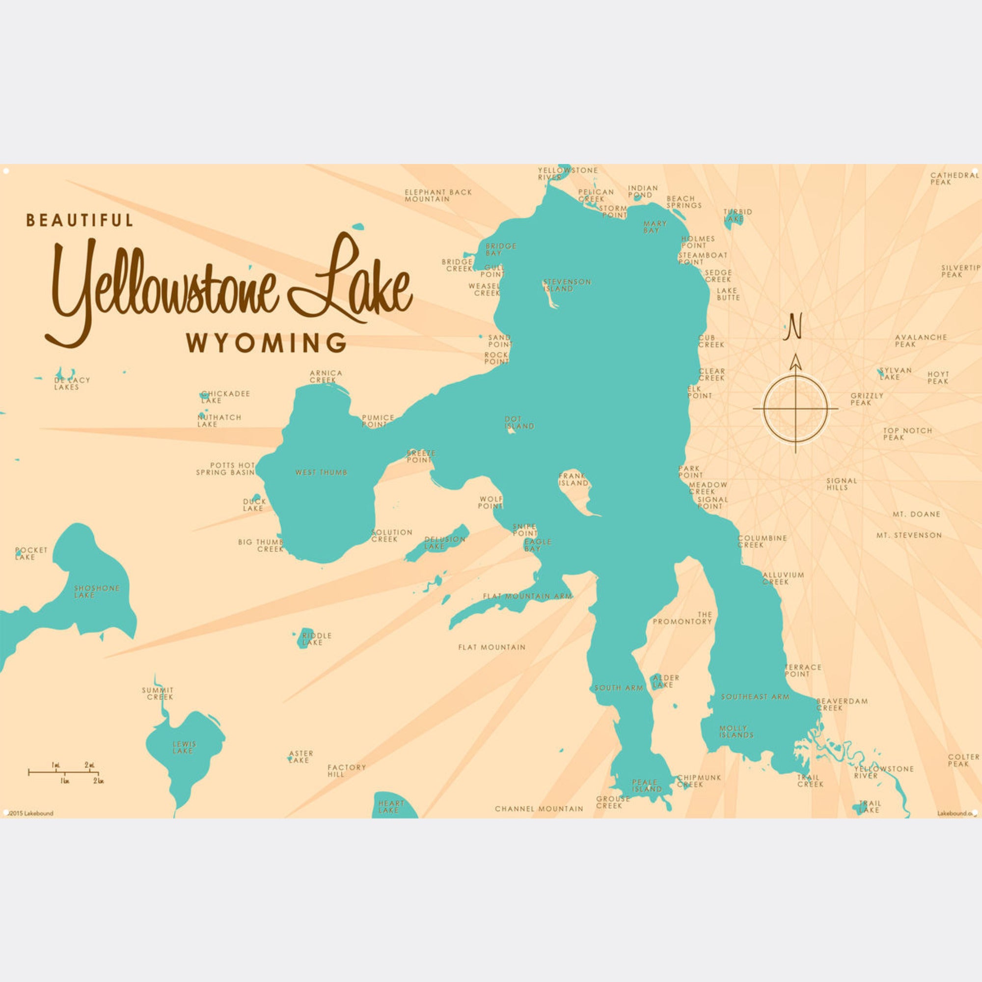 Yellowstone Lake Wyoming, Metal Sign Map Art