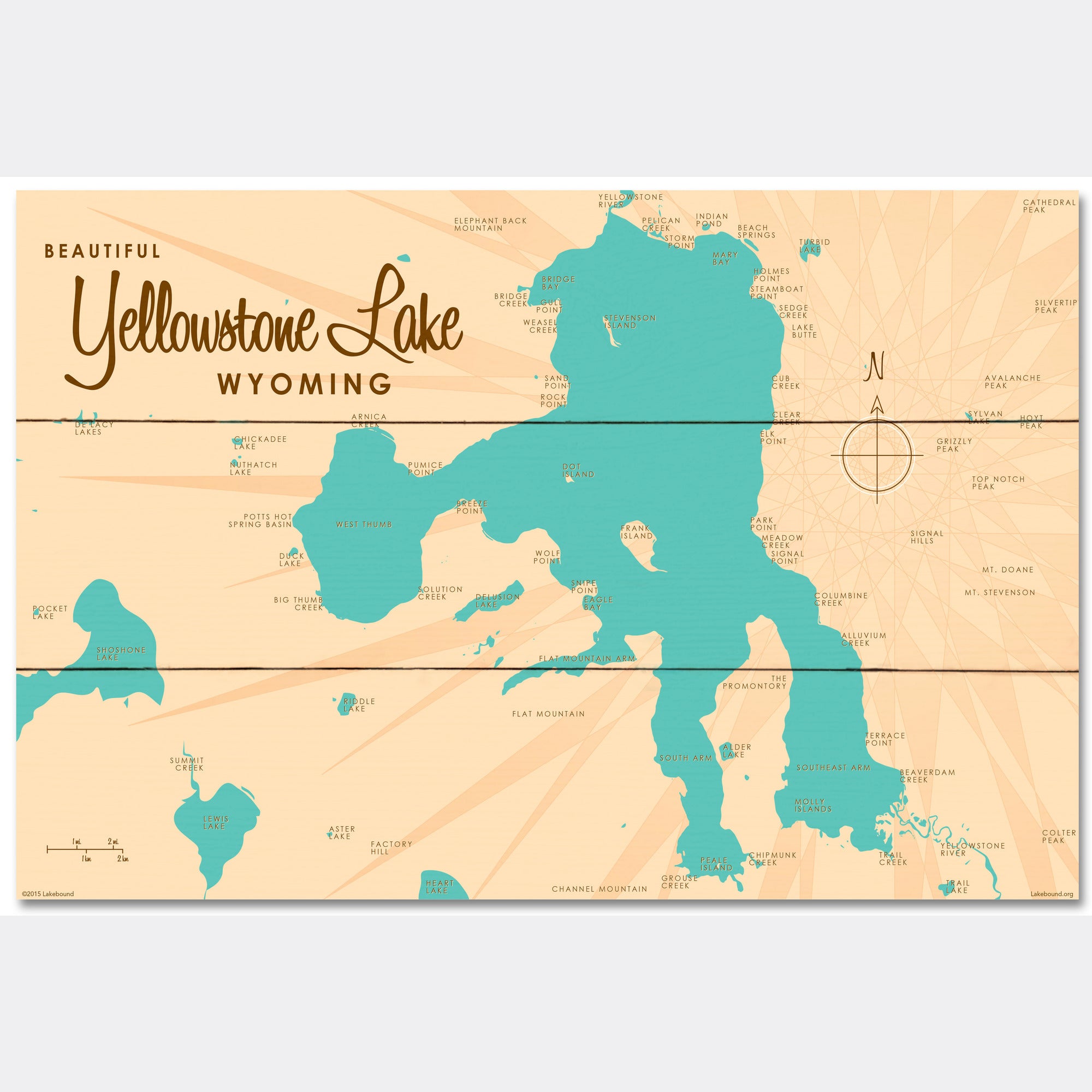 Yellowstone Lake Wyoming, Wood Sign Map Art