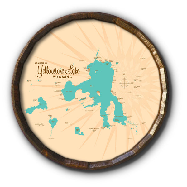 Yellowstone Lake Wyoming, Barrel End Map Art
