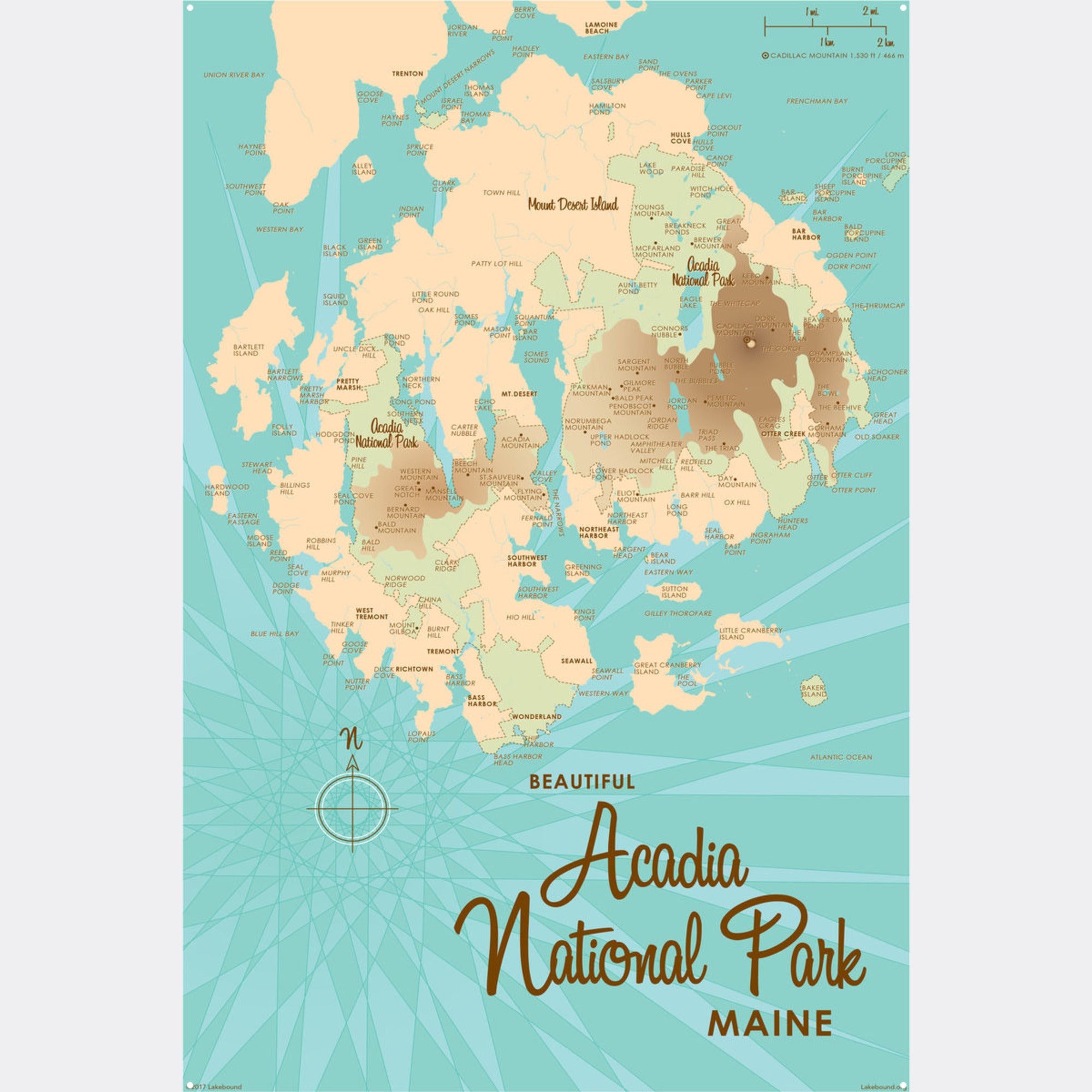 Acadia National Park Maine, Metal Sign Map Art
