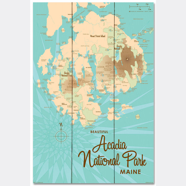 Acadia National Park , Wood Sign Map Art