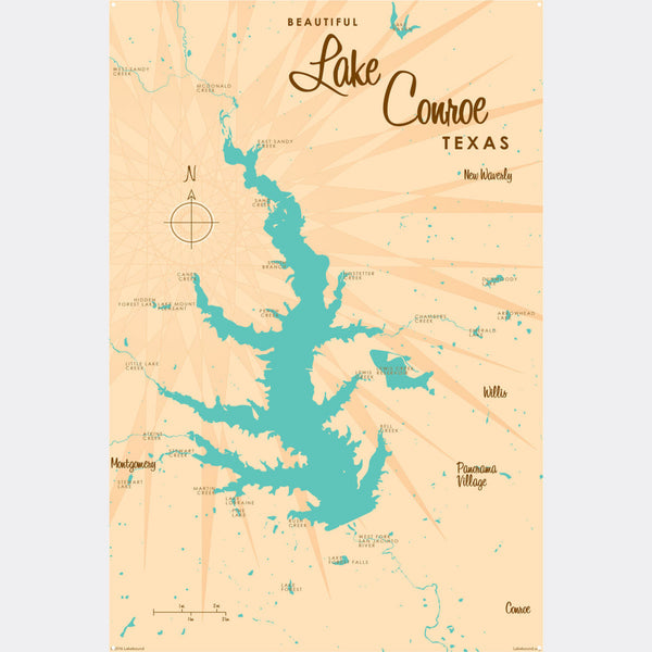 Lake Conroe Texas, Metal Sign Map Art