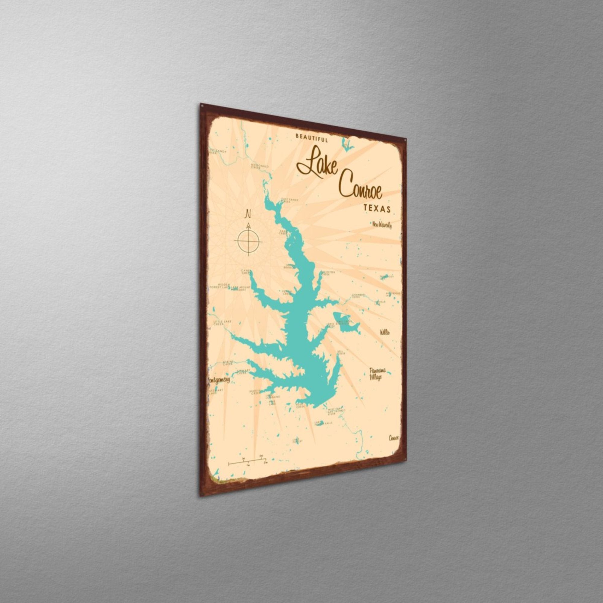 Lake Conroe Texas, Rustic Metal Sign Map Art