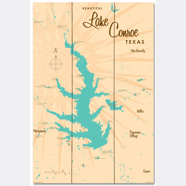 Lake Conroe , Wood Sign Map Art