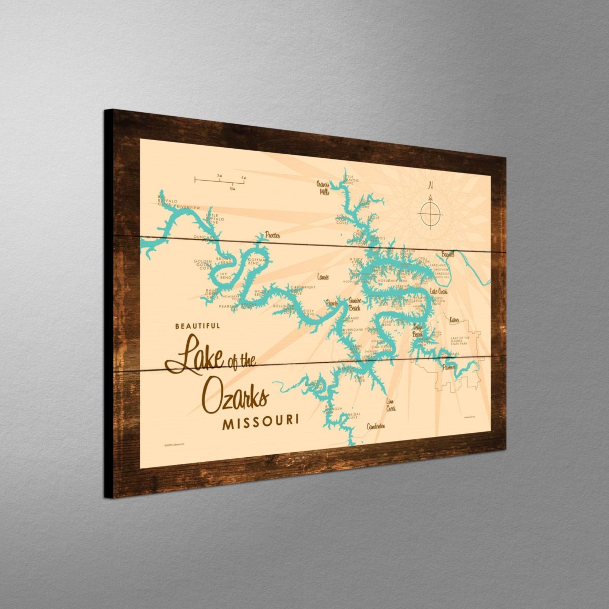 Lake of the Ozarks Missouri (without Mile Markers), Rustic Wood Sign Map Art