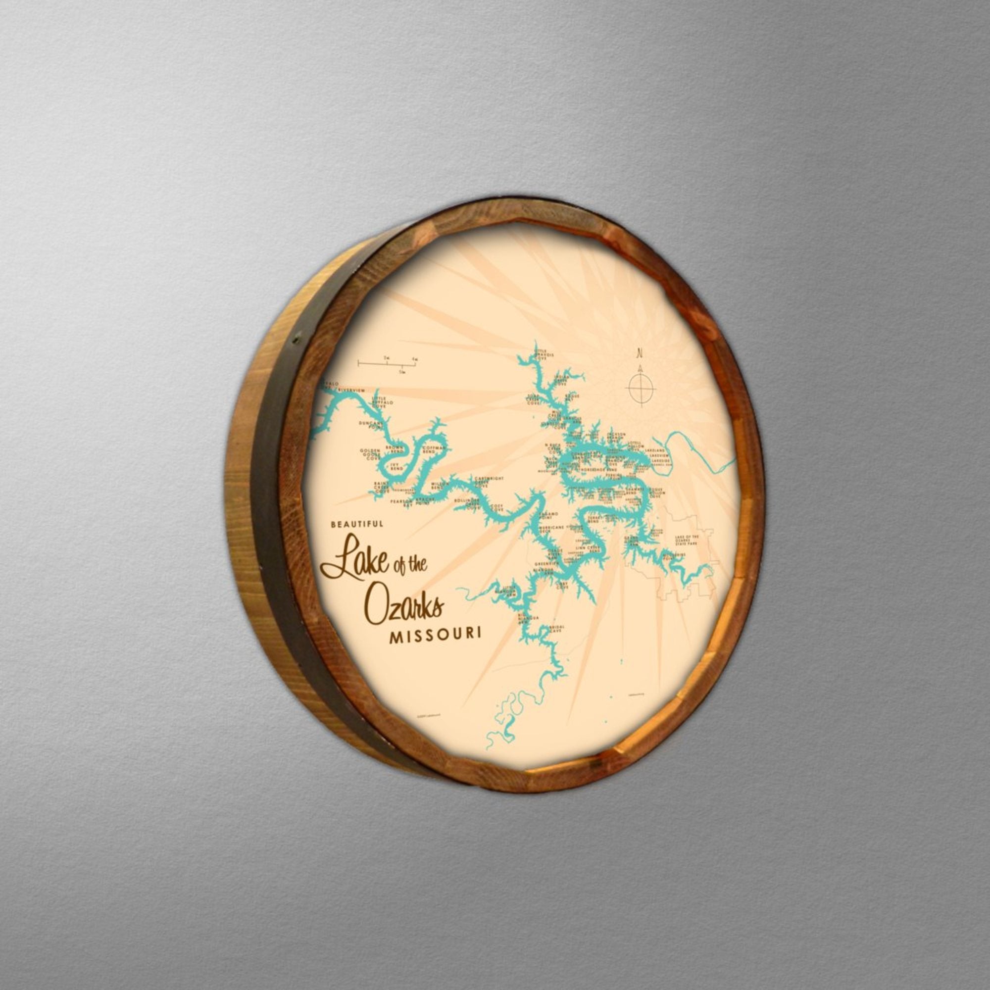 Lake of the Ozarks Missouri (without Mile Markers), Barrel End Map Art