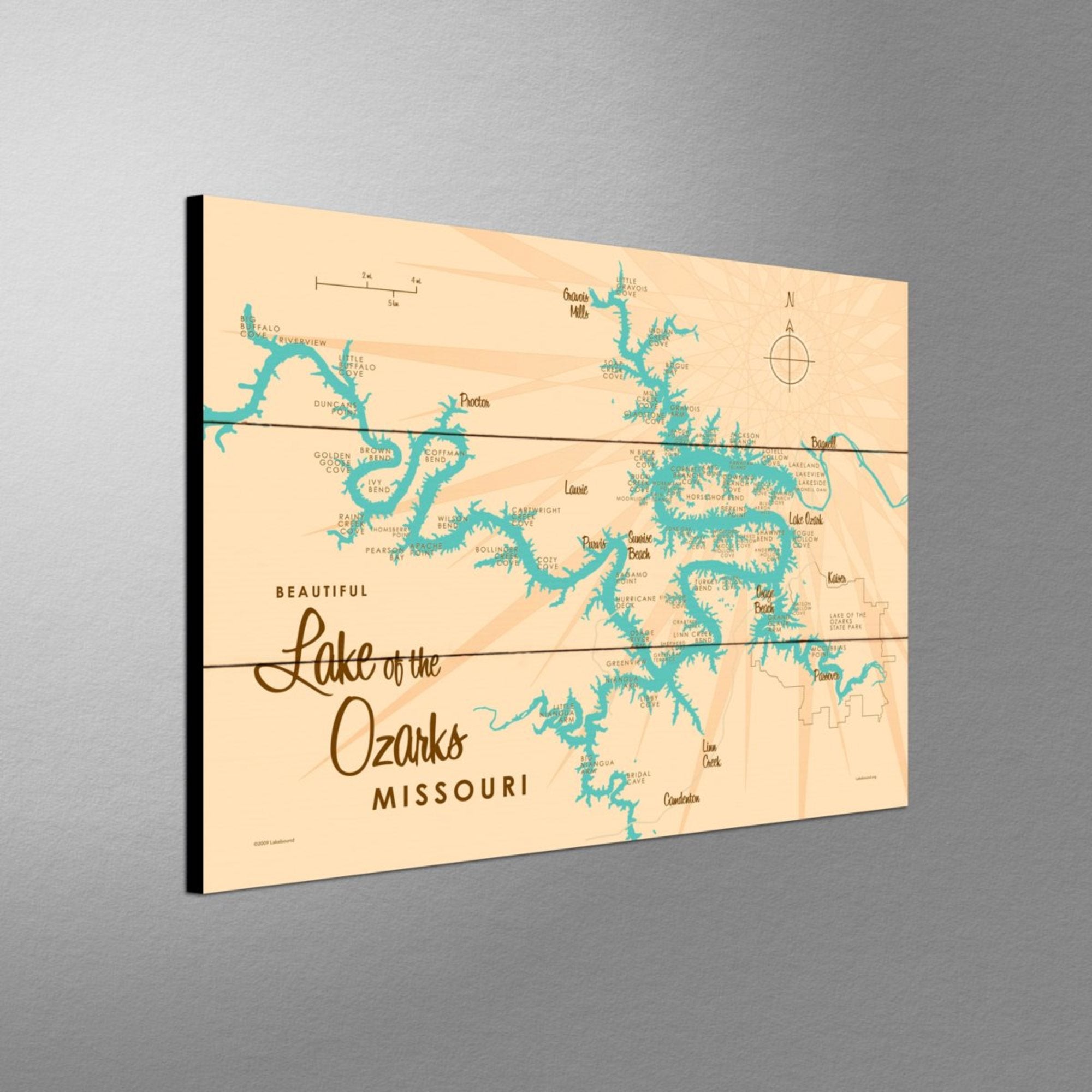 Lake of the Ozarks Missouri (without Mile Markers), Wood Sign Map Art