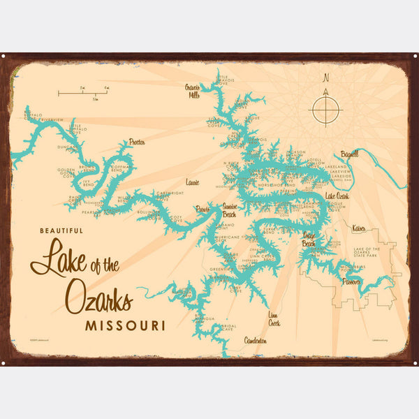 Lake of the Ozarks Missouri (no Mile Markers), Rustic Metal Sign Map Art