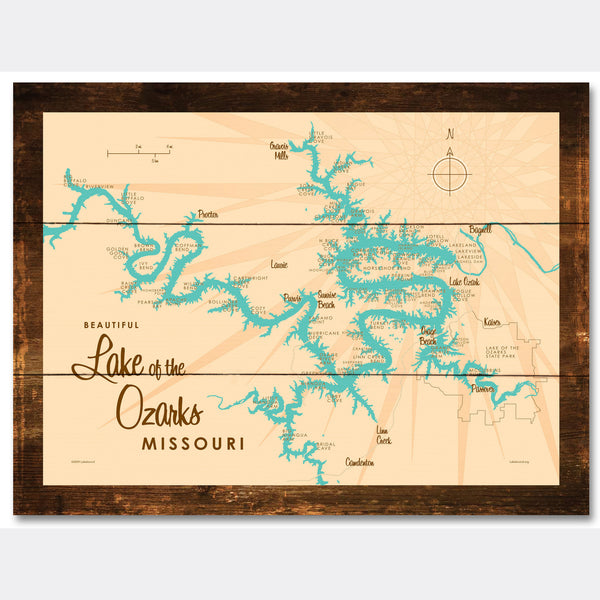 Lake of the Ozarks Missouri (without Mile Markers), Rustic Wood Sign Map Art