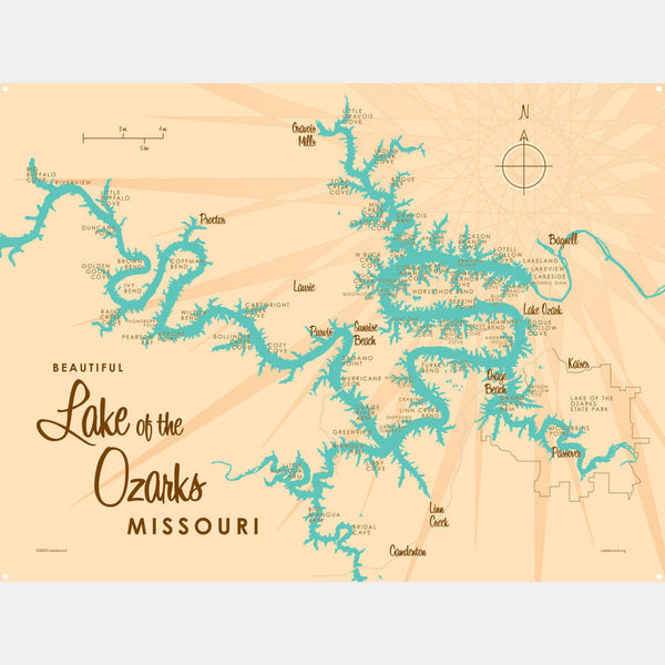 Lake of the Ozarks Missouri (no Mile Markers), Metal Sign Map Art