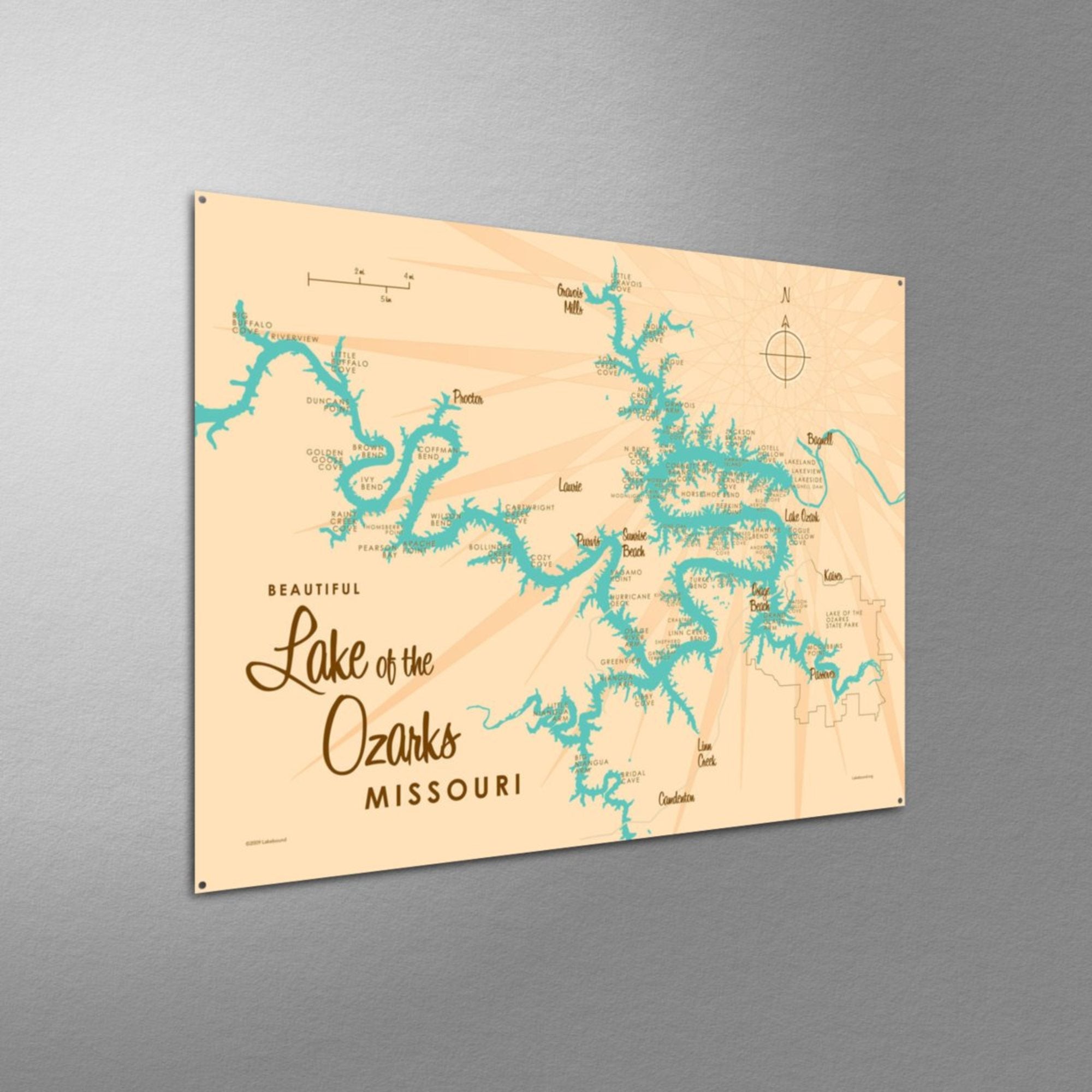 Lake of the Ozarks Missouri (no Mile Markers), Metal Sign Map Art