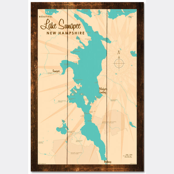 Lake Sunapee , Rustic Wood Sign Map Art