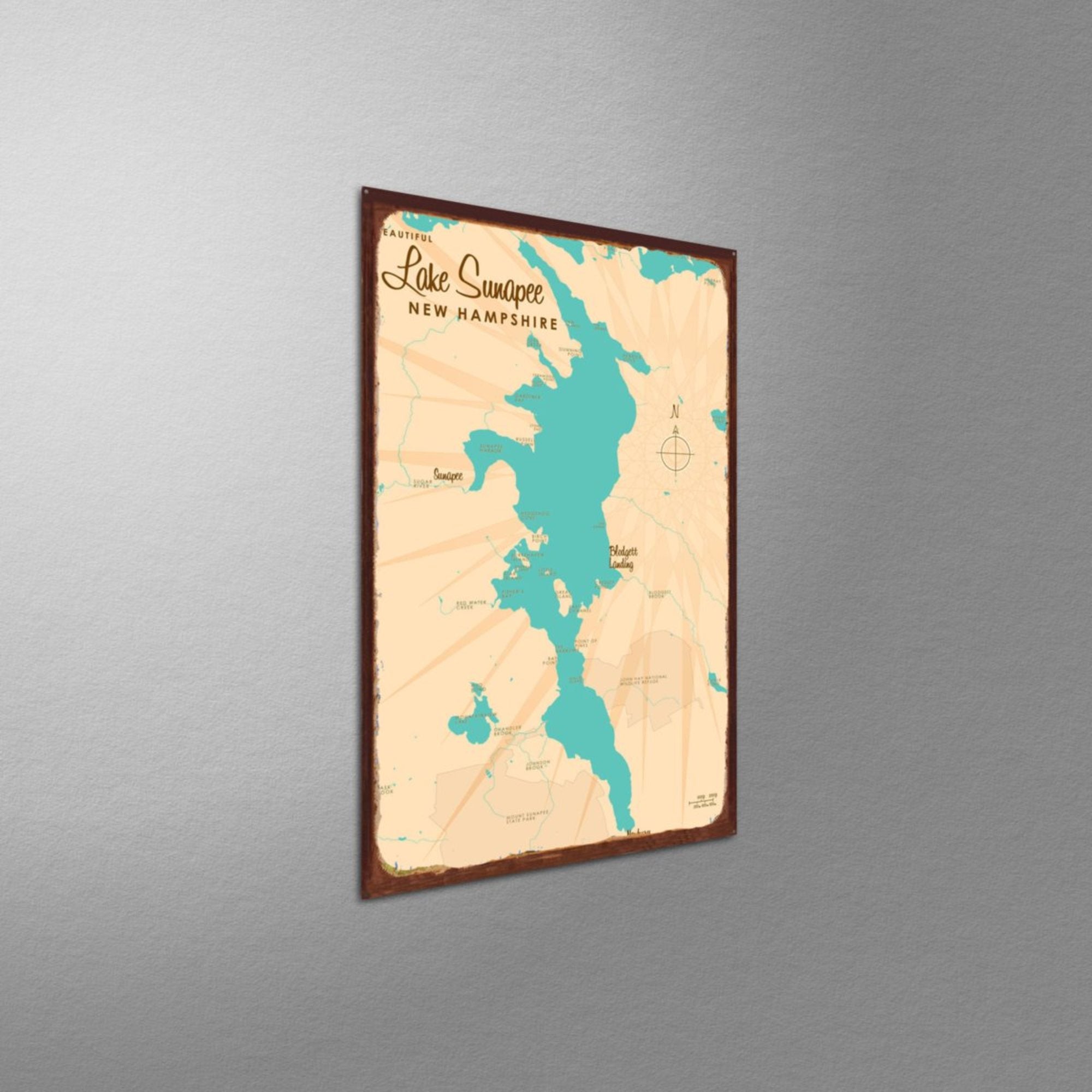 Lake Sunapee New Hampshire, Rustic Metal Sign Map Art