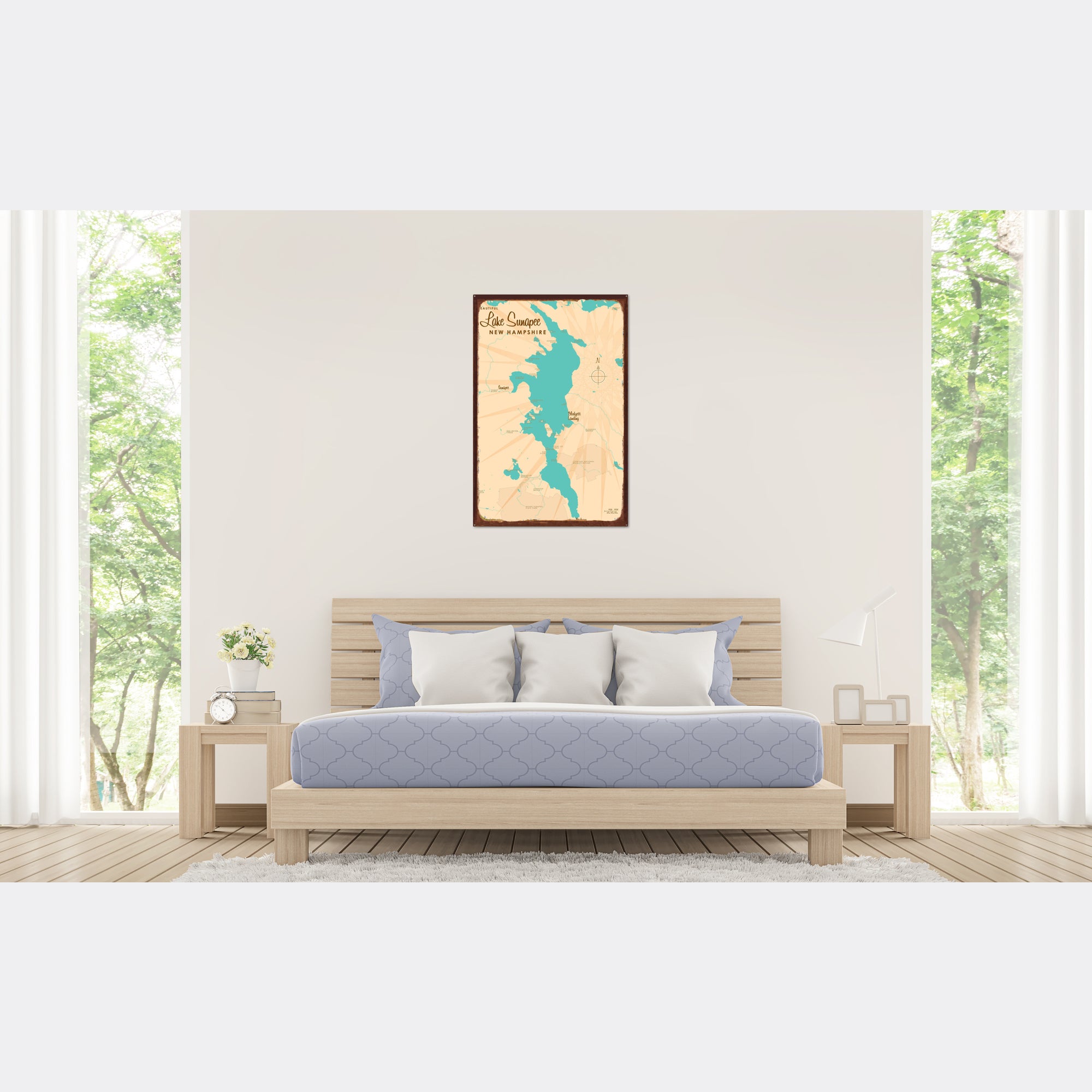 Lake Sunapee New Hampshire, Rustic Metal Sign Map Art