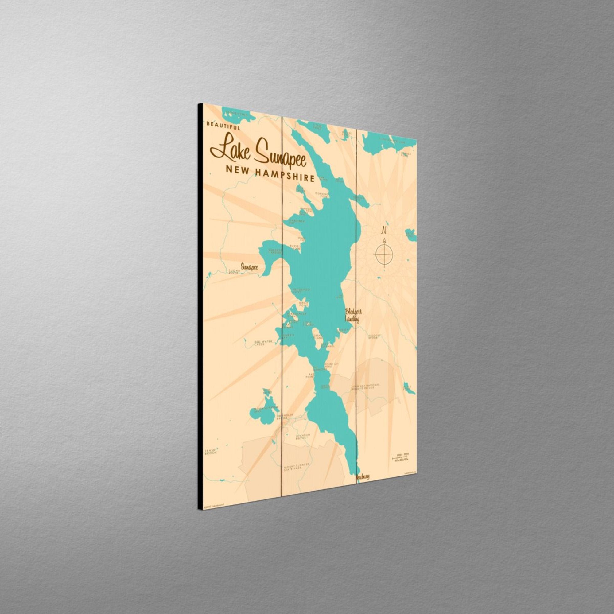 Lake Sunapee , Wood Sign Map Art