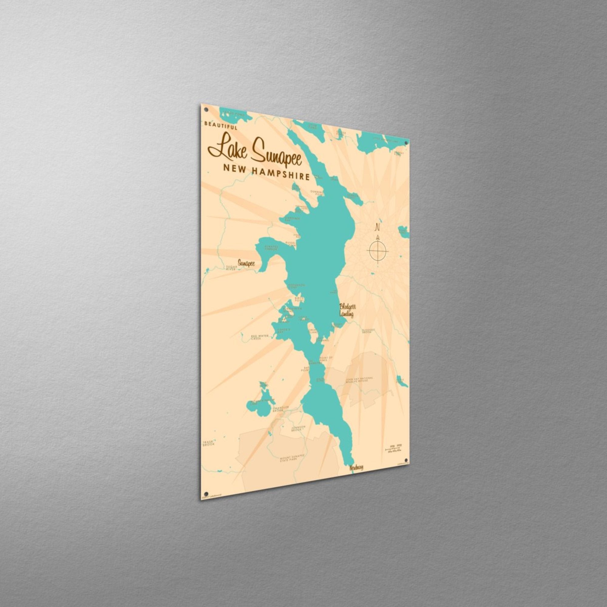 Lake Sunapee New Hampshire, Metal Sign Map Art