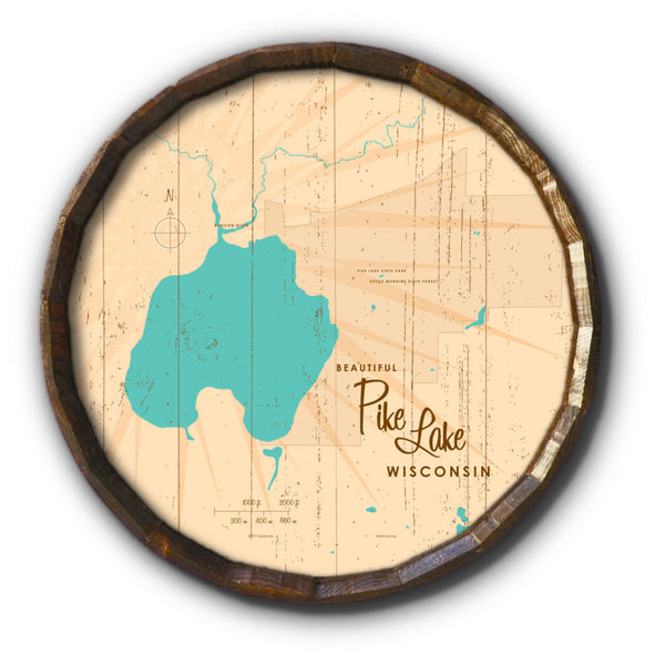 Pike Lake , Rustic Barrel End Map Art