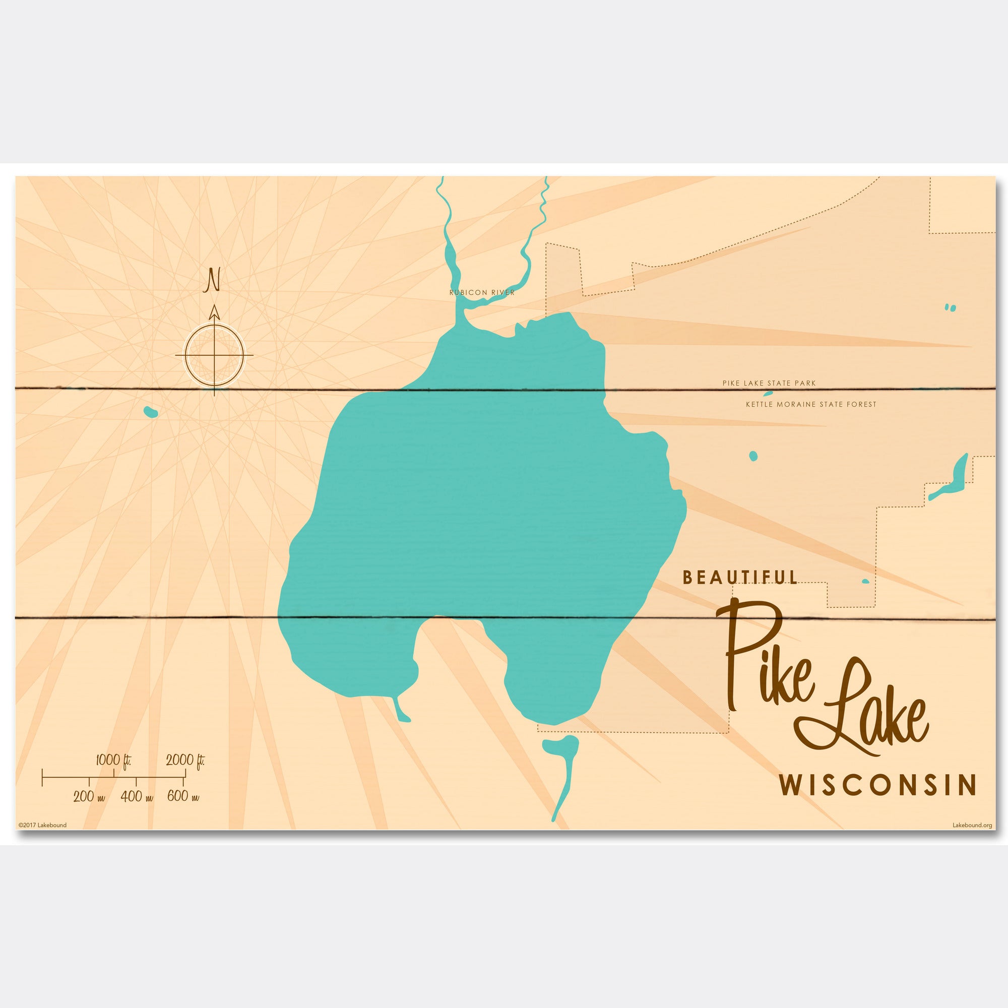 Pike Lake , Wood Sign Map Art