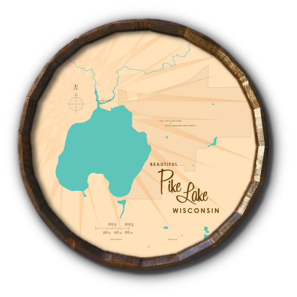 Pike Lake , Barrel End Map Art