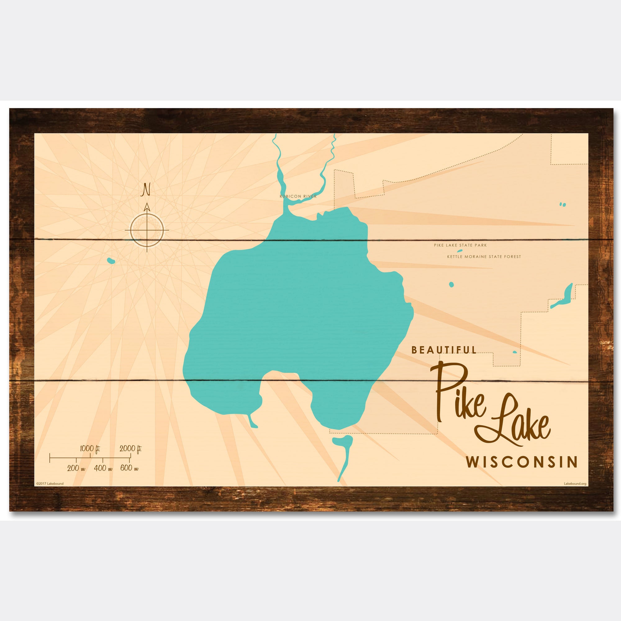 Pike Lake , Rustic Wood Sign Map Art