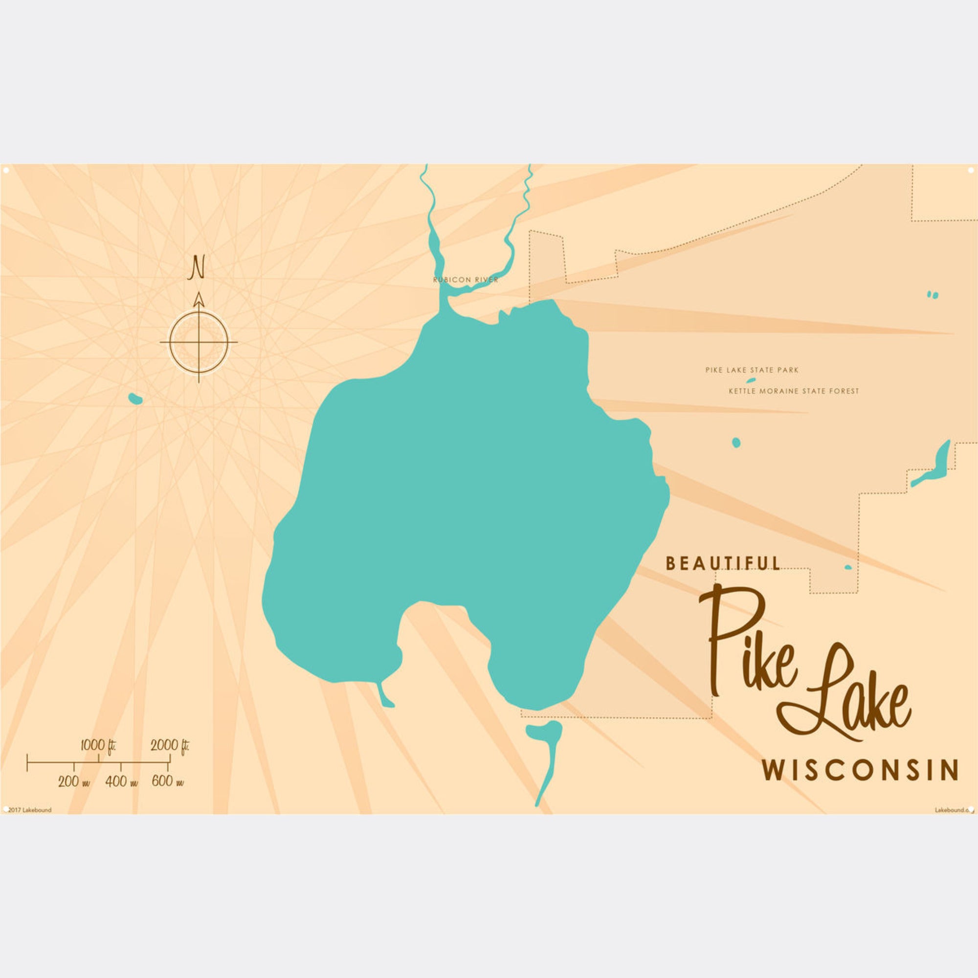 Pike Lake Wisconsin, Metal Sign Map Art