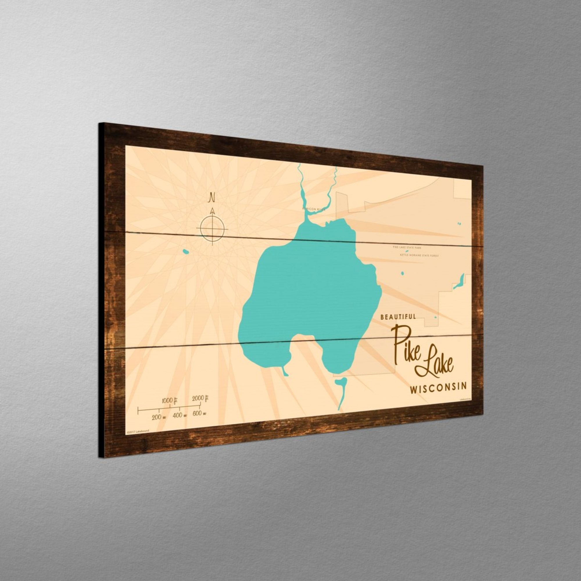 Pike Lake , Rustic Wood Sign Map Art