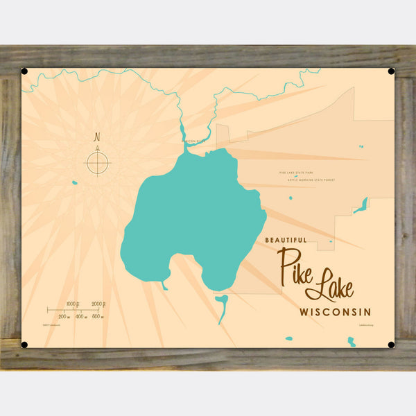 Pike Lake Wisconsin, Wood-Mounted Metal Sign Map Art