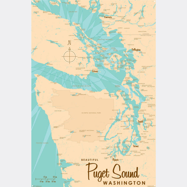 Puget Sound Washington, Metal Sign Map Art