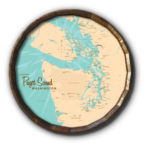 Puget Sound Washington, Barrel End Map Art