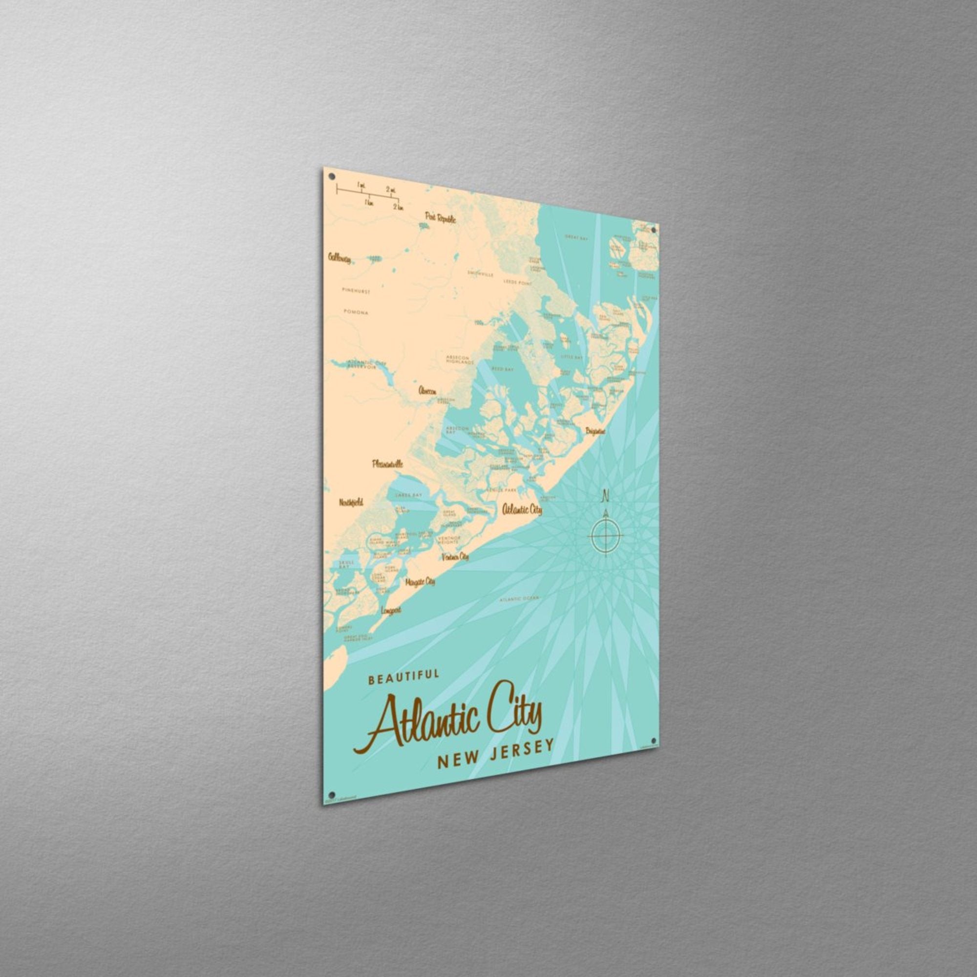 Atlantic City New Jersey, Metal Sign Map Art
