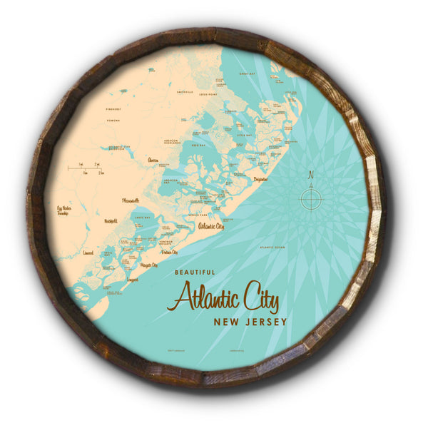 Atlantic City New Jersey, Barrel End Map Art