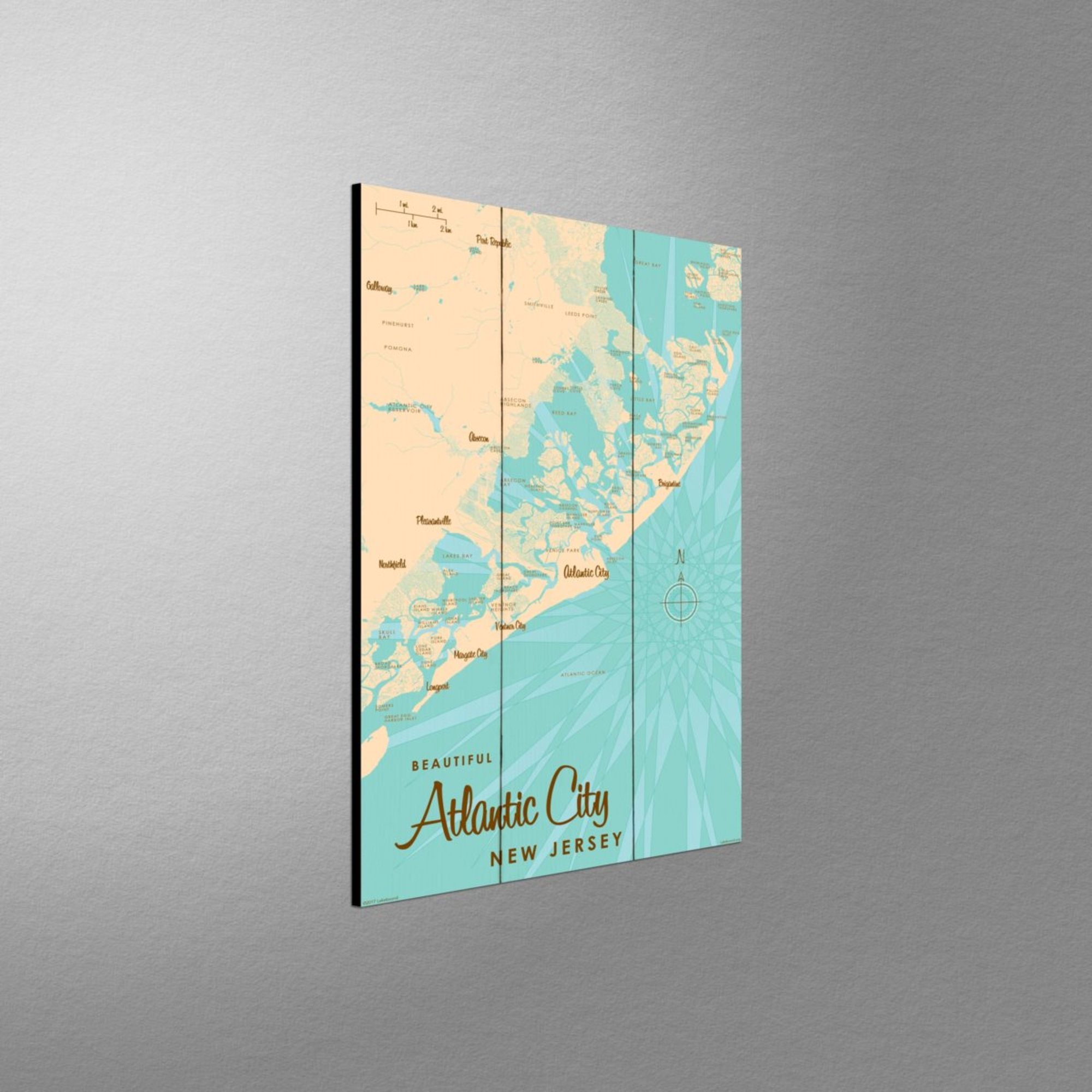 Atlantic City New Jersey, Wood Sign Map Art