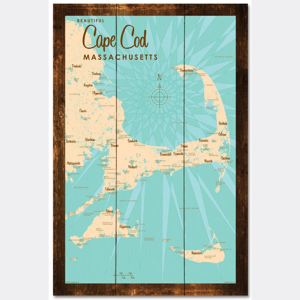 Cape Cod Massachusetts, Rustic Wood Sign Map Art