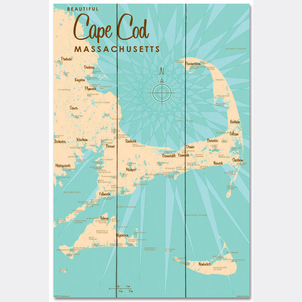 Cape Cod Massachusetts, Wood Sign Map Art