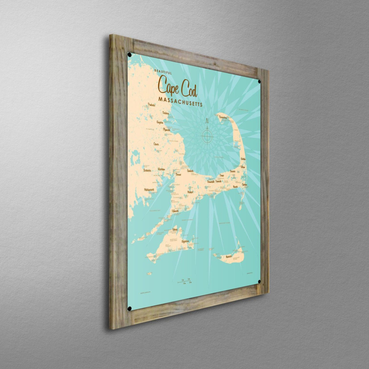 Cape Cod Massachusetts, Wood-Mounted Metal Sign Map Art – Lakebound®