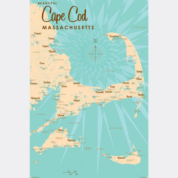 Cape Cod Massachusetts, Metal Sign Map Art