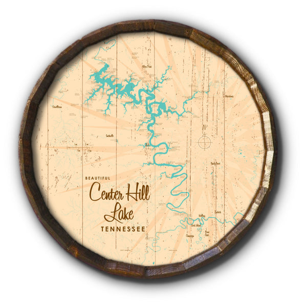 Center Hill Lake, Tennessee, Rustic Barrel End Map Art